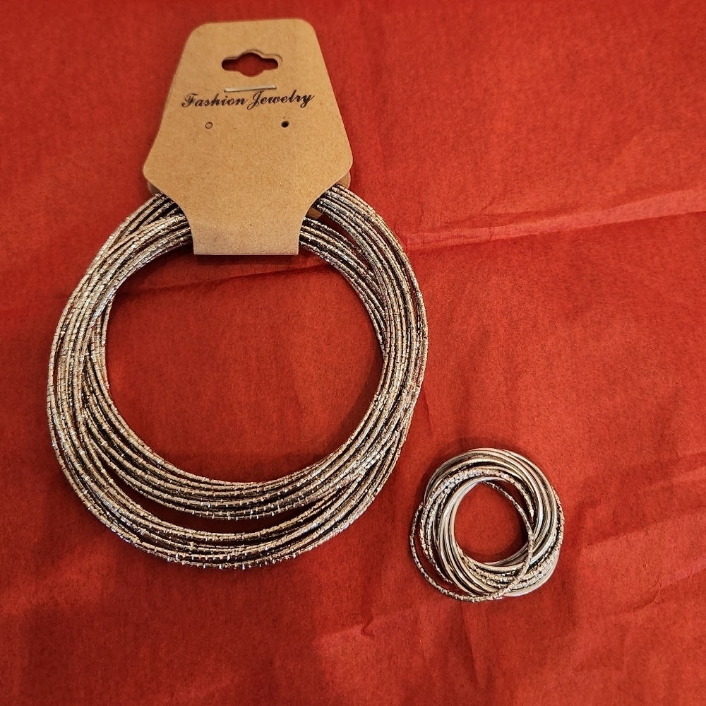 Silver Tone Bracelet & Ring Set